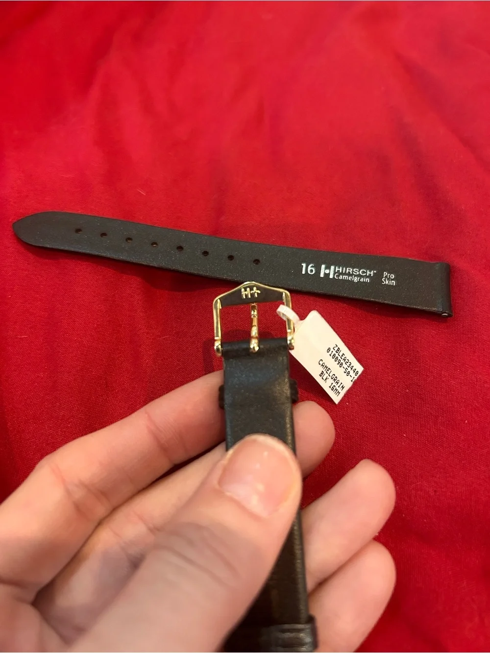 NOS Hypoallergenic Hirsch Camelgrain 16mm Black Leather Watch Band NWT